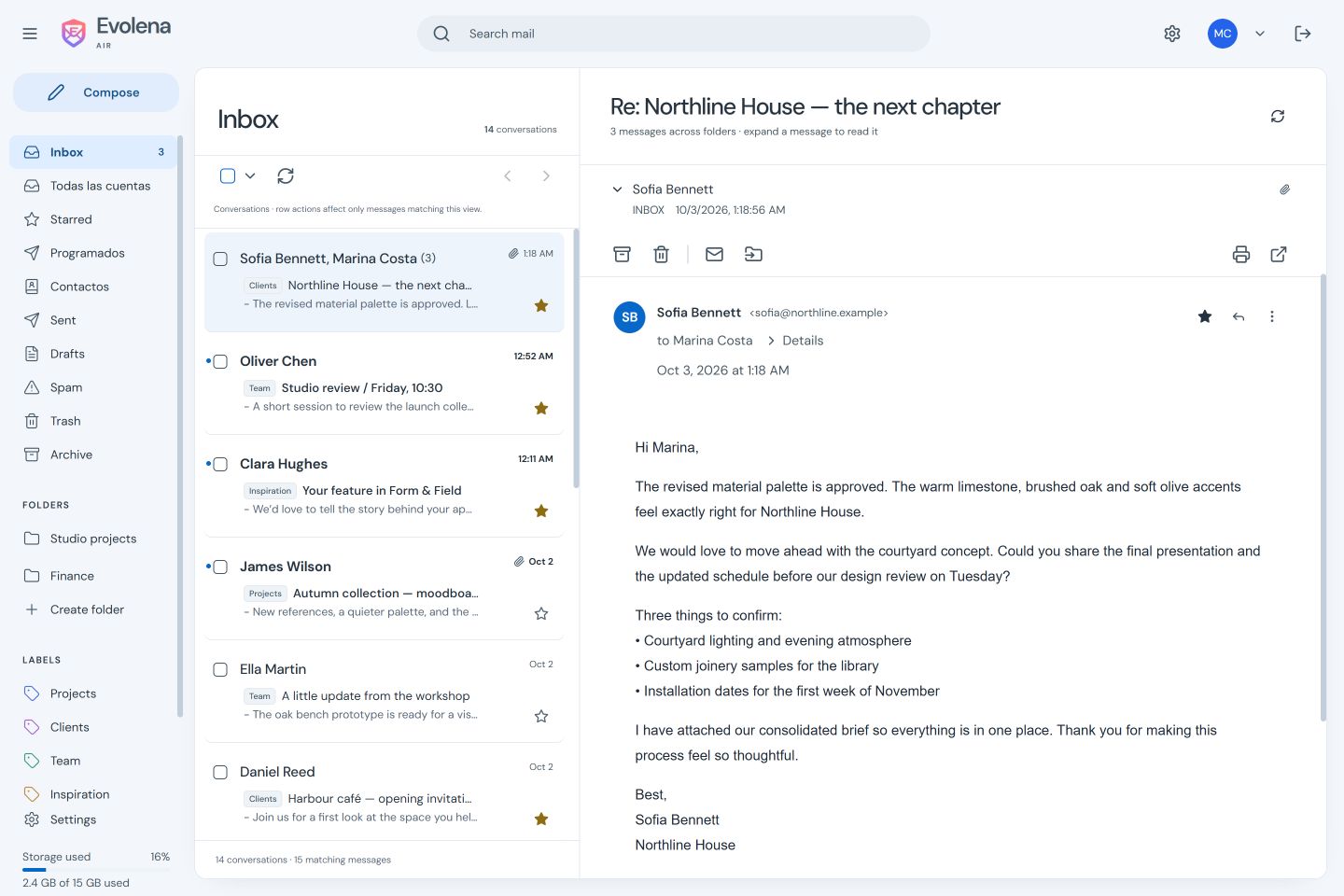 Air — light appearance, sample inbox
